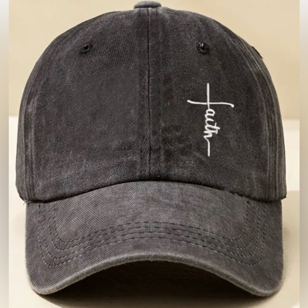 Vintage Washed Distressed Unisex Faith Cross Embroidered Baseball Cap
